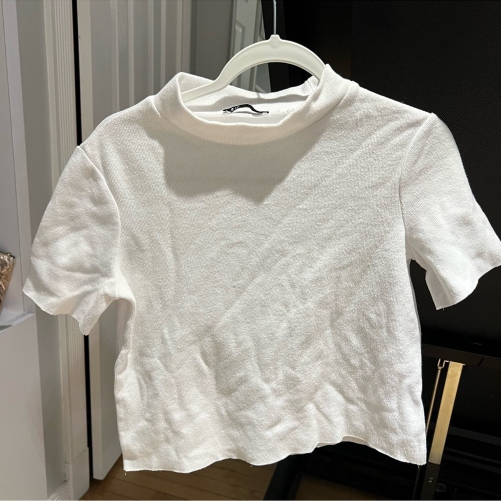 Zara white Ribbed mock neck Top
